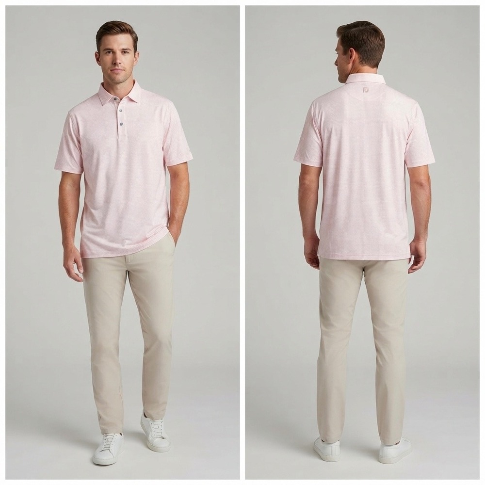 FootJoy FJ Polo Shirt Mens Large Pink White Geometric Stretch Performance Golf